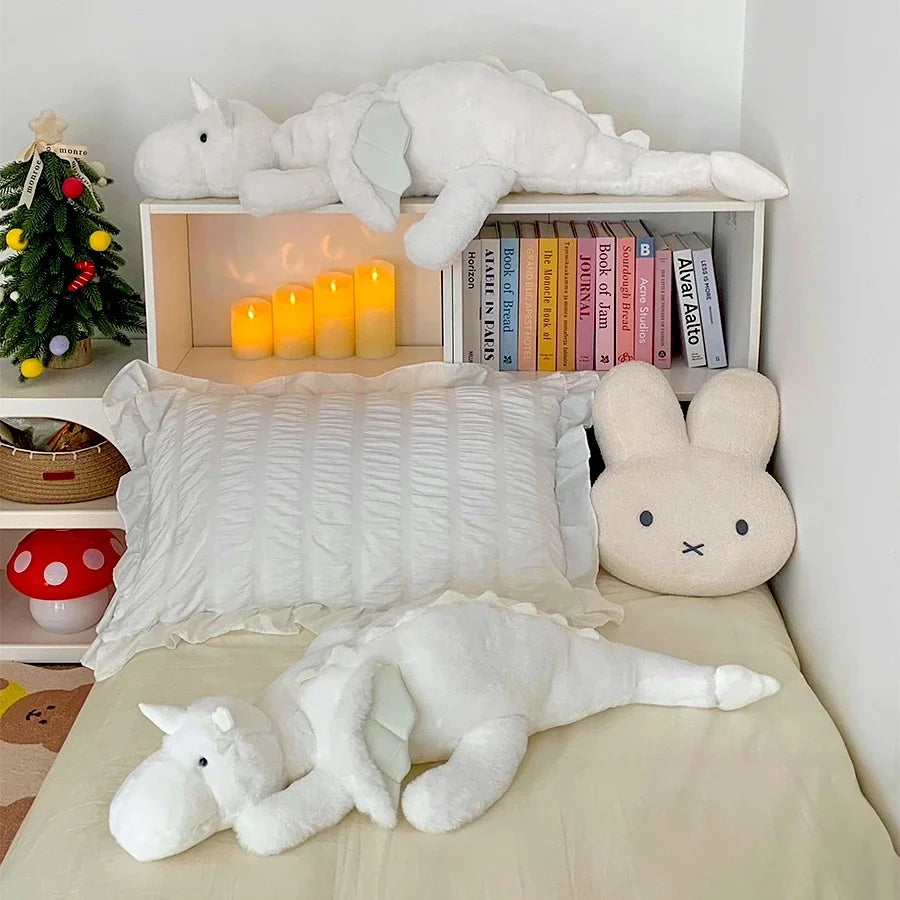 Winged Dragon Plush Pillow – Long White or Pink Dragon