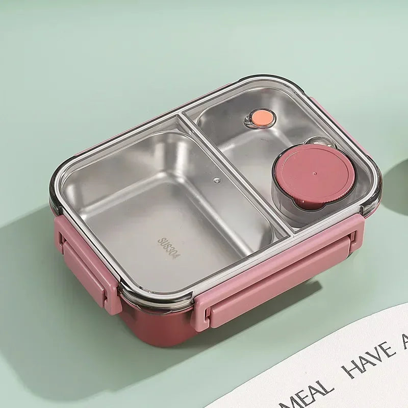 850ml Insulated Stainless Steel Lunch Box – 2 or 3 Grid Bento Box for Kids & Adults, Red, Blue or Green