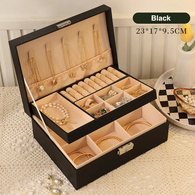 Multi-Layer Faux Leather Jewellery Box with Mirror – 2, 3 or 6 Layers, 4 Colours