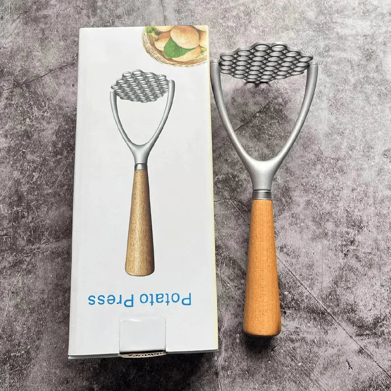 304 Stainless Steel Potato Masher with Natural Wood Handle – For Mash, Baby Food & Fruit