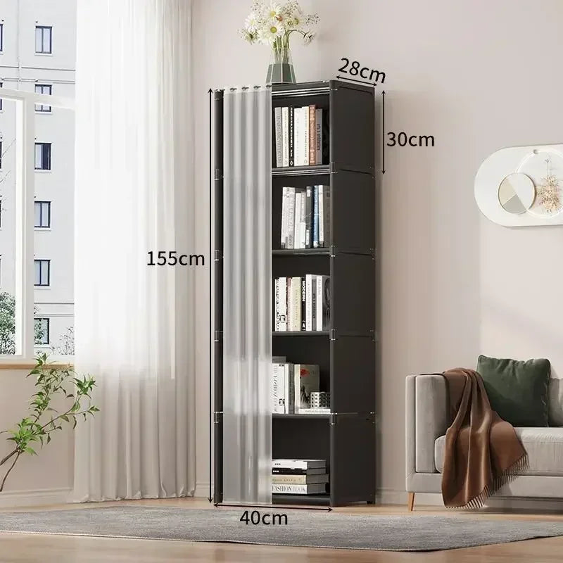 Dustproof Wardrobe Storage Rack with Curtain – 5 or 6 Layer, Single or Double Width