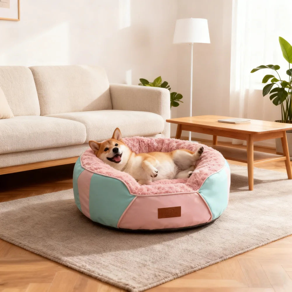 Thickened Insulated Round Cat Bed | Premium Plush | Deep Cushion | 2 Sizes | Pink, Purple, Coffee