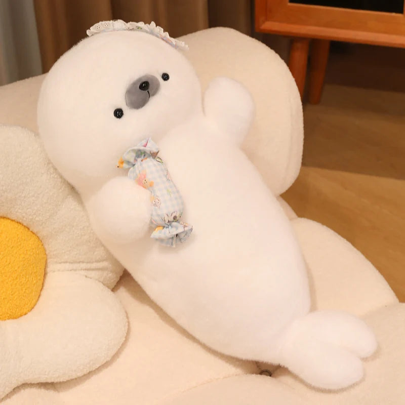 White Seal Plush Pillow – Long, Fluffy Animal Cushion
