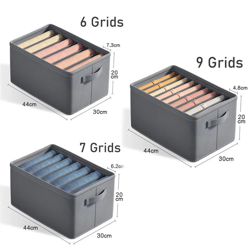 Foldable Clothes Storage Box with Grid Dividers – 6, 7, or 9 Compartments