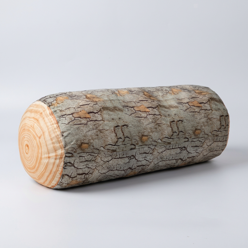 Tree Log Plush Pillow – Realistic Bark-Print Bolster