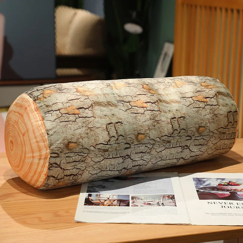 Tree Log Plush Pillow – Realistic Bark-Print Bolster