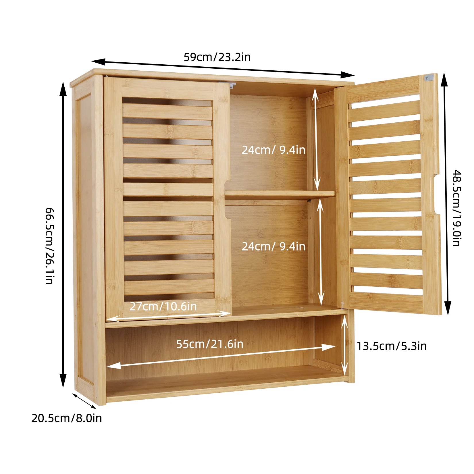 Wall-Mounted Bamboo Bathroom Cabinet – Storage Shelf & Medicine Cupboard, White or Wood