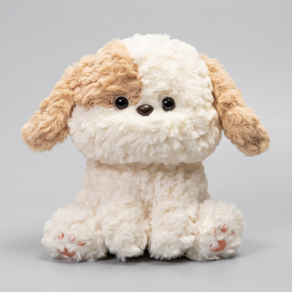 Kawaii Sitting Dog Plush Stuffed Toy | 3 Styles | Curly Fluffy Coat | Cuddly Desk Companion | 20cm