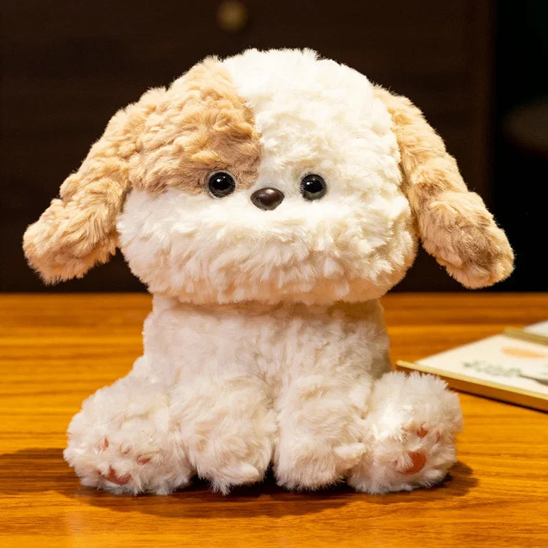 Kawaii Sitting Dog Plush Stuffed Toy | 3 Styles | Curly Fluffy Coat | Cuddly Desk Companion | 20cm