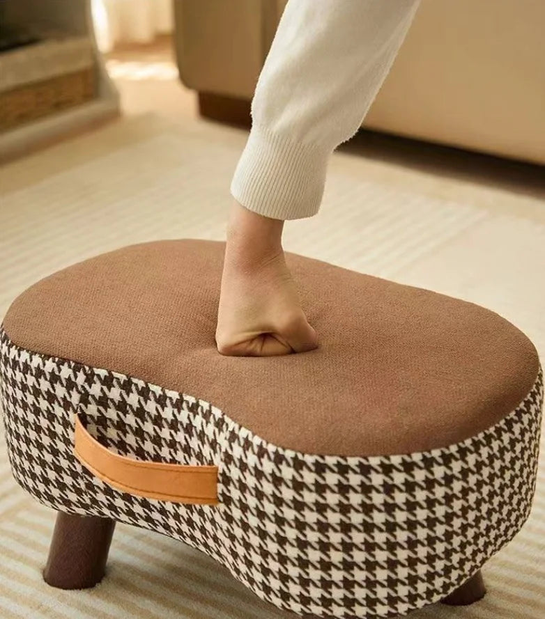 Solid Wood Cushioned Stool – Living Room Footrest & Ottoman, 6 Colours