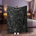 Black & White Spiderweb Fleece Throw Blanket for Halloween Decor