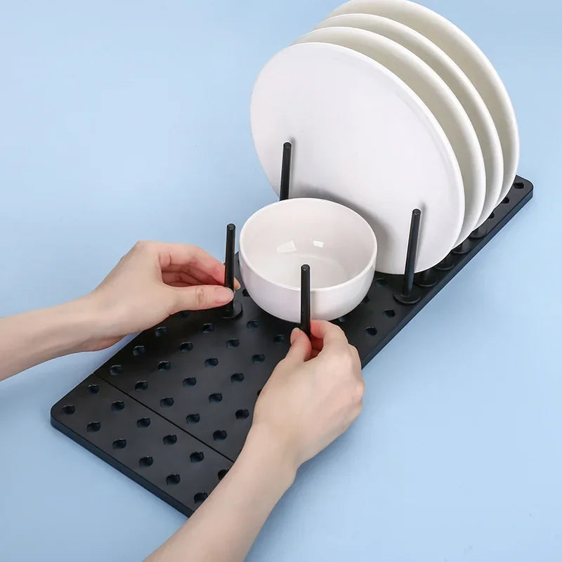 Telescopic Dish and Plate Drying Rack with Drawer – Adjustable ABS Kitchen Organiser