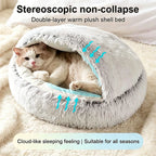 Shell-Shaped 2-in-1 Pet Bed | Semi-Enclosed Cat Nest | Plush | 3 Sizes