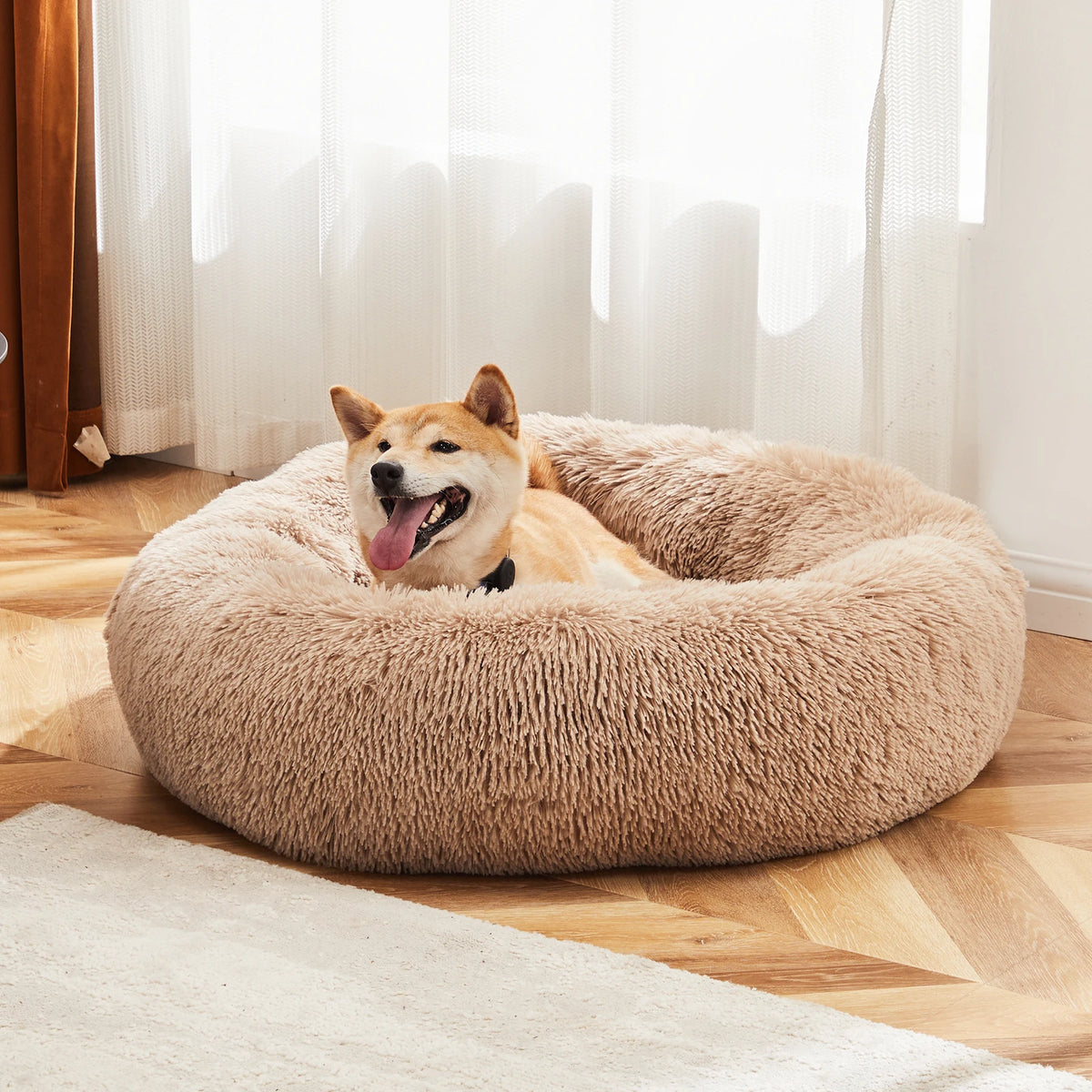 Calming Round Dog Bed | Faux Fur & Coral Fleece | Non-Slip | Machine Washable | 4 Sizes