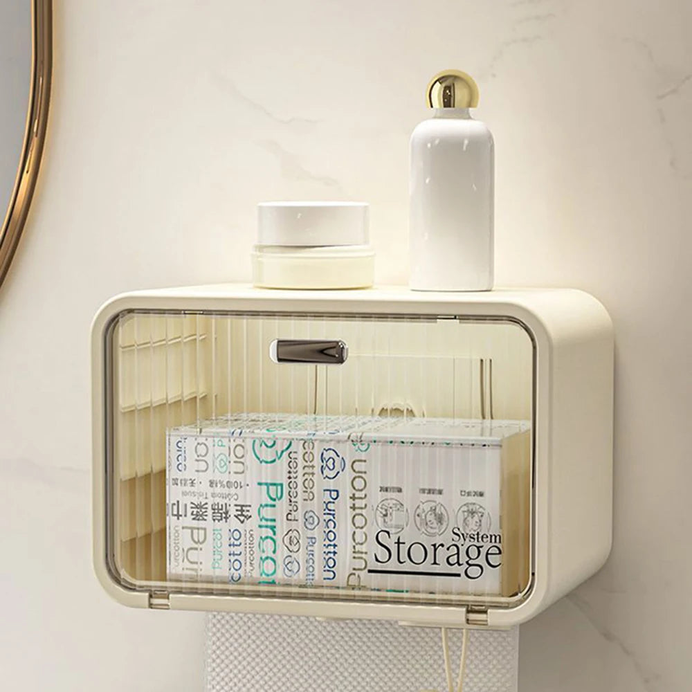Wall-Mounted Tissue Box – Waterproof, Transparent, Bathroom Storage
