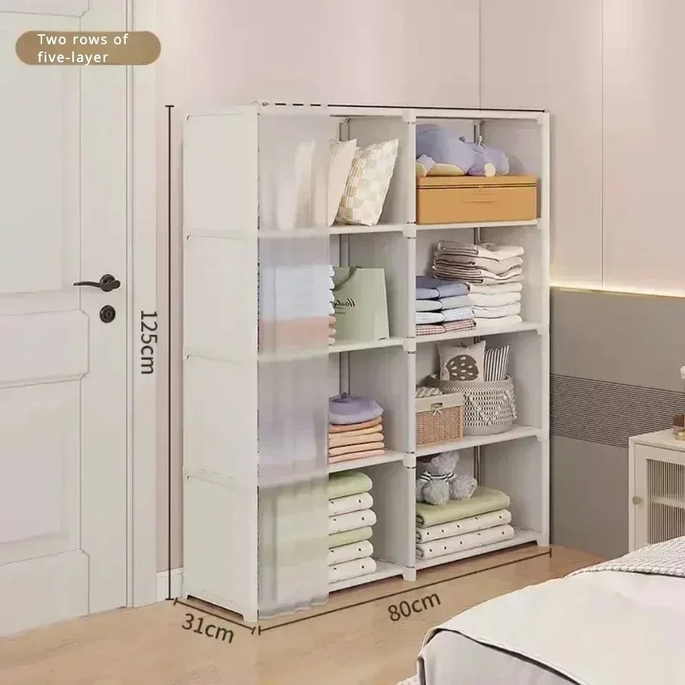 Dustproof Wardrobe Storage Rack with Curtain – 5 or 6 Layer, Single or Double Width