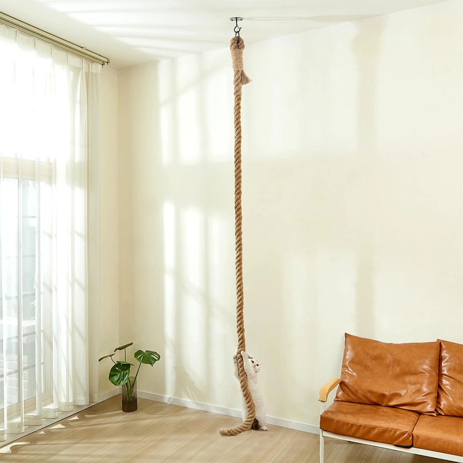 Cat Sisal Climbing Rope – 3m, Ceiling & Wall Mounted, Indoor Scratching & Exercise