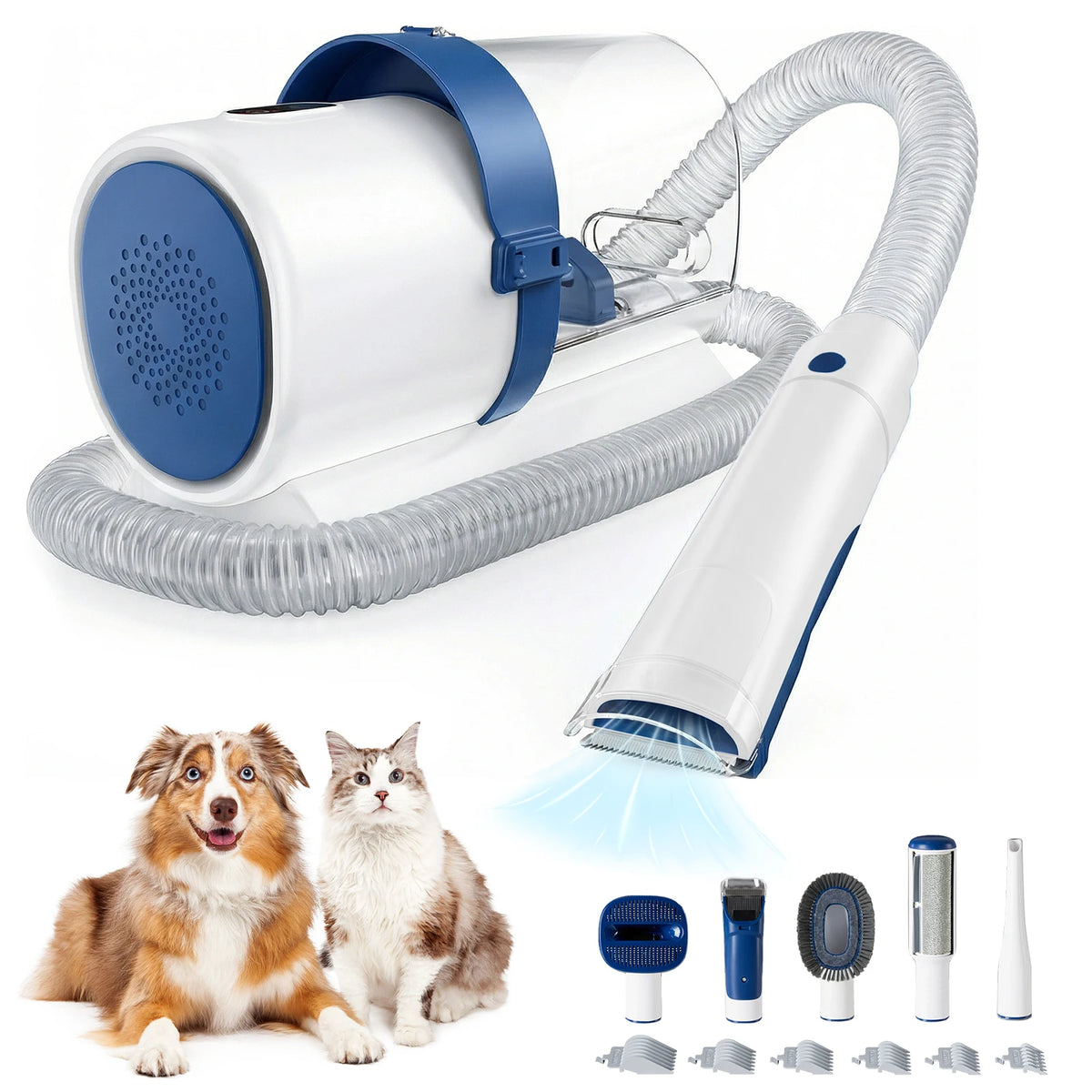 Pet Grooming Vacuum Kit | 2.5L | 3 Suction Modes | 5 Tools | Cordless Low-Noise Clipper | 3 Colours