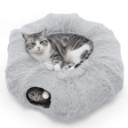 Doughnut Cat Tunnel Bed | 3-in-1 Tunnel, Nest & Platform | Short Plush | Washable | Gray