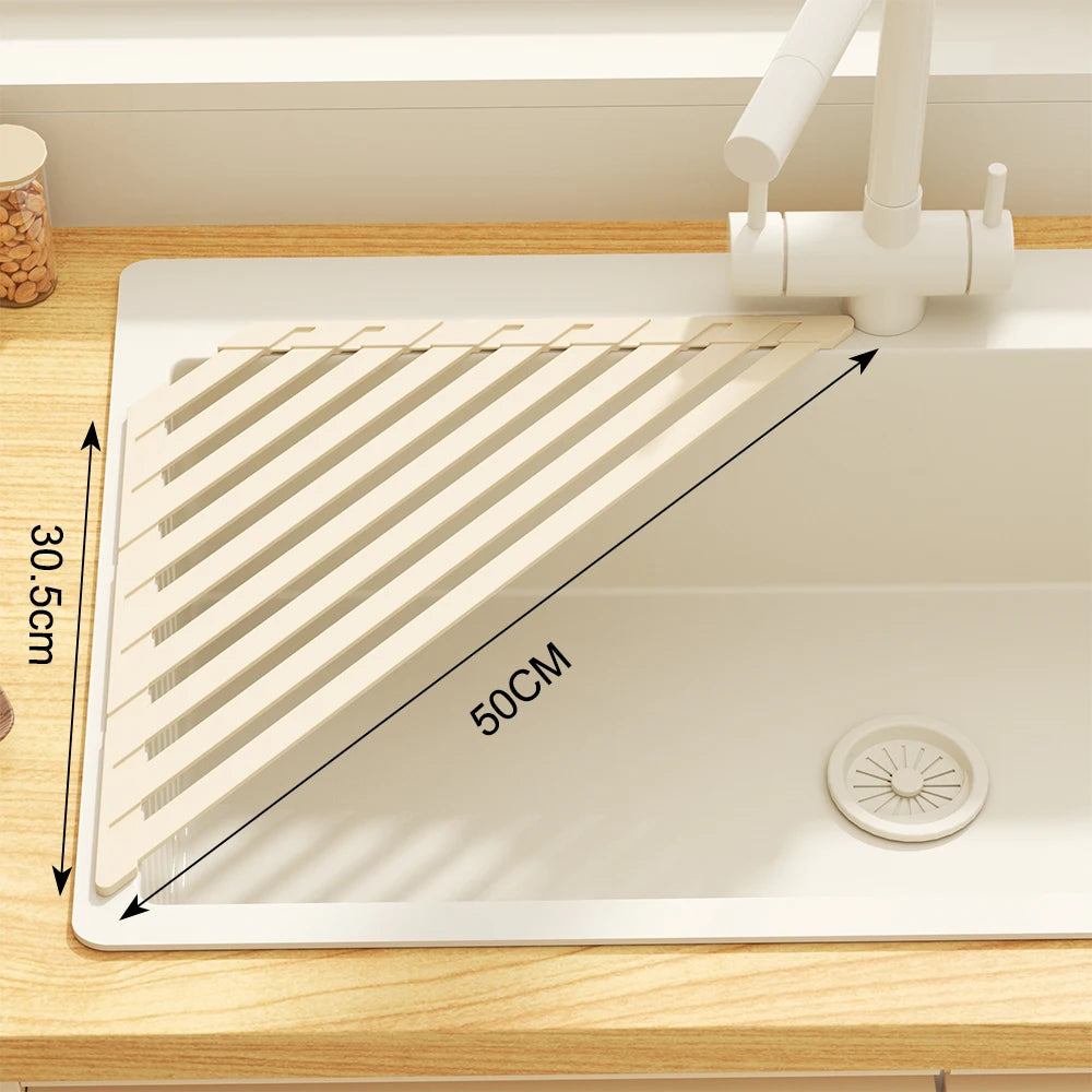 Foldable Over-Sink Drain Rack with Towel Bar – Adjustable Aluminium Drainer