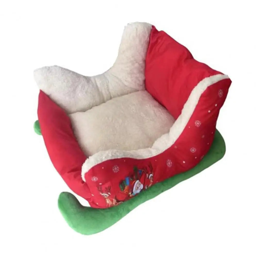 Christmas Sleigh Pet Bed | Velvet & Faux Fur | Dogs & Cats | Washable | 3 Sizes