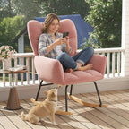High Back Nursery Rocking Chair | Metal Frame | Sherpa Cover | Anti-Tip | 10-Min Assembly | 4 Colours