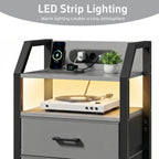 3-Tier Bedside Table with Charging Station, LED Light & Drawers – White, Black, Brown or Grey