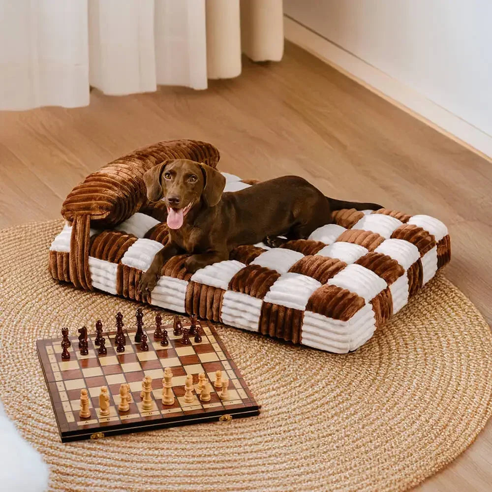 Orthopedic Dog Bed | Corduroy Plaid | High-Density Foam | Pillow Included | 2 Sizes