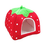 Strawberry Pet Cave Bed – Soft Fleece House for Cats & Small Dogs, S–XL