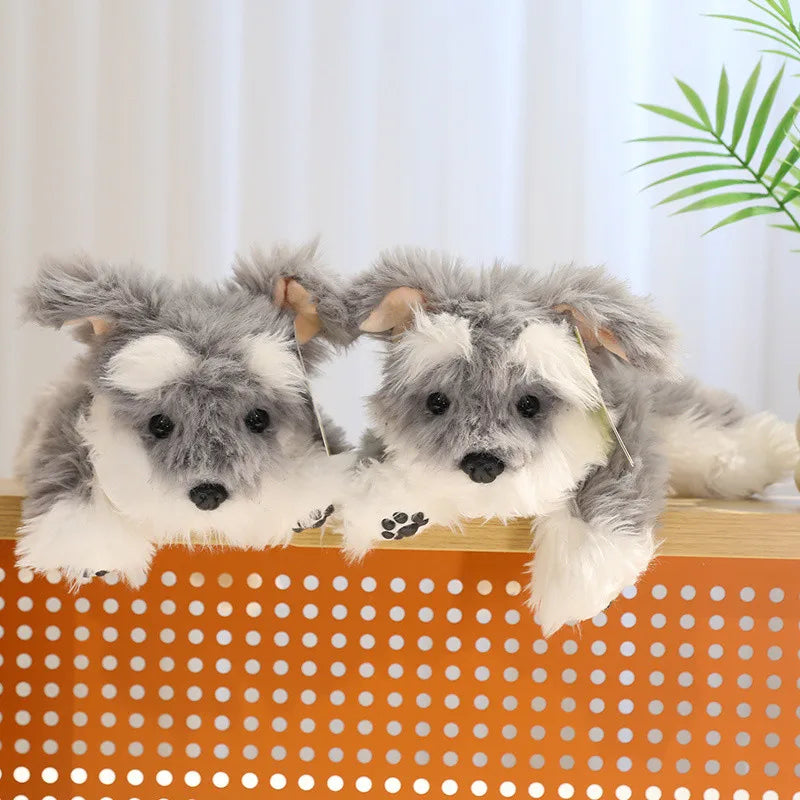 Lifelike Schnauzer Plush Stuffed Toy | Salt-Pepper Coat | Weighted & Poseable | Lying Pose | 3 Sizes: 30, 45 & 60cm