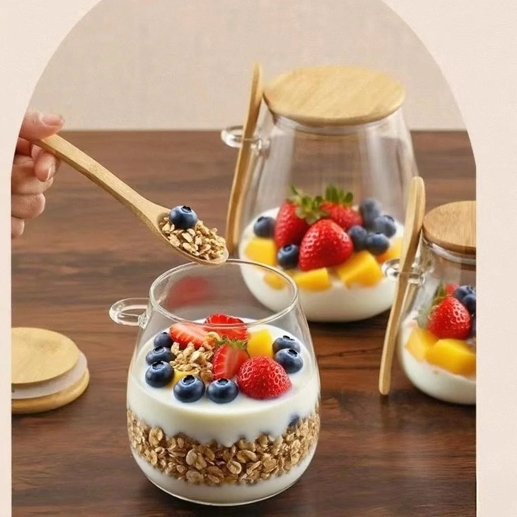 Round Glass Storage Jars with Bamboo Lids – 350ml & 600ml, Set of 1–4