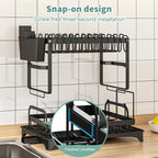 2-Tier Dish Drying Rack with Drainage Spout, Cutlery & Cup Holder