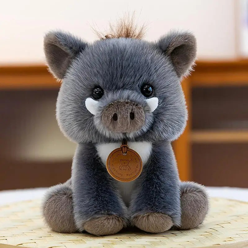 Kawaii Chibi Safari Animal Plush Series | Spiky Mohawk & Bear Medallion | 6 Characters: Lion Cub, Zebra, Elephant, Brown Cub, Meerkat & Wild Boar | 15cm