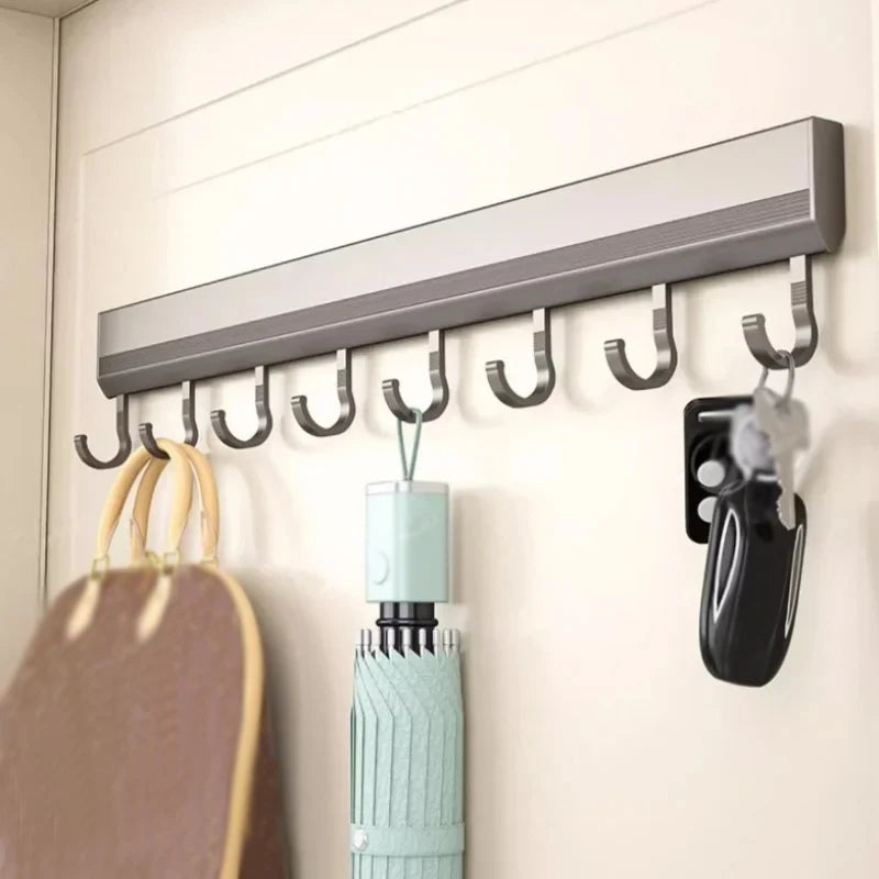 Wall-Mounted Aluminium Hook Rack – 4, 6, 8, or 10 Hooks for Kitchen & Bathroom