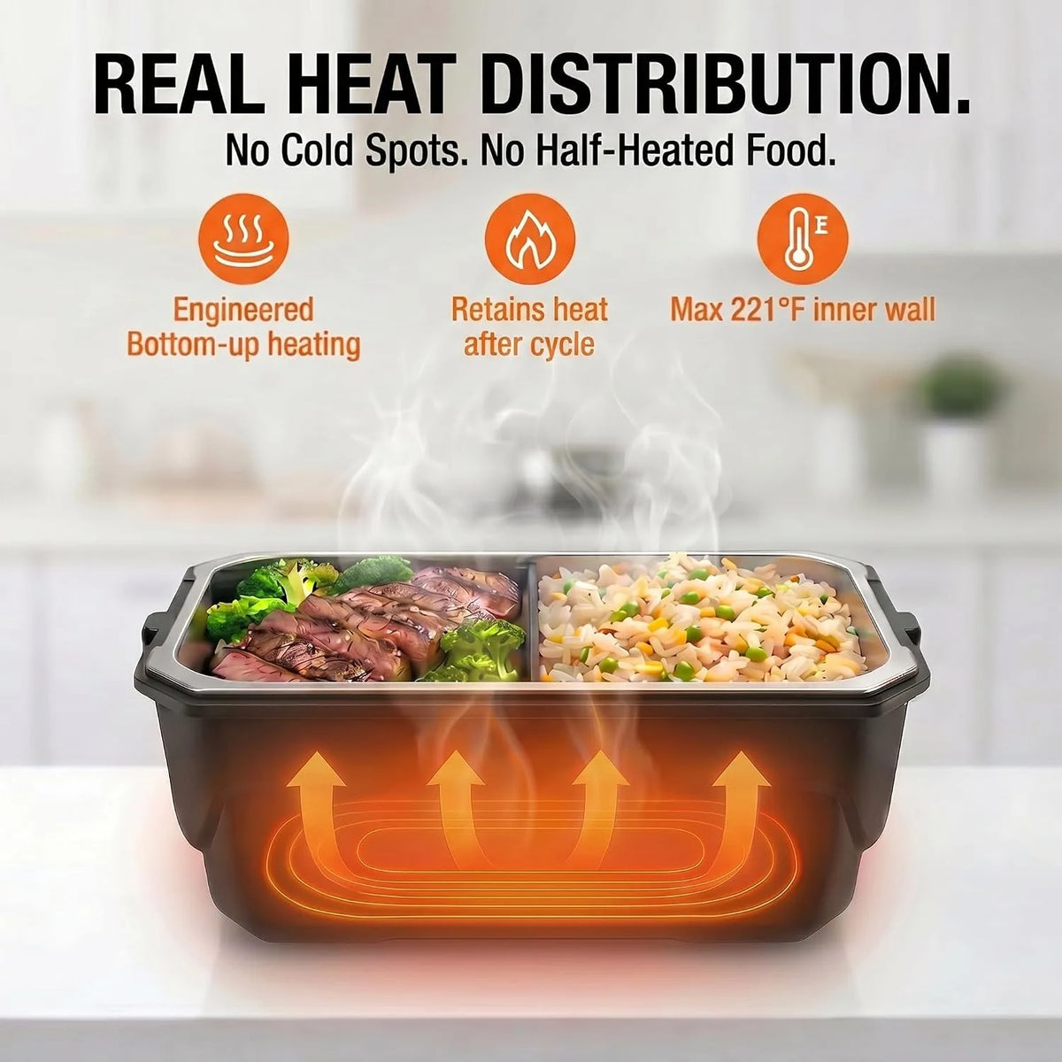 Electric Heating Lunch Box 1500ml | USB Rechargeable | Display Screen & Timer | Stainless Steel