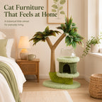 Mango Tree Cat Tree | Double-Tier | Natural Sisal Scratching Post | Jump Platform & Top Perch | Green