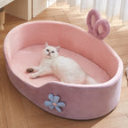 Rabbit Ear Bolster Pet Bed | Coral Fleece | 360° Guardrail | Washable | 4 Sizes