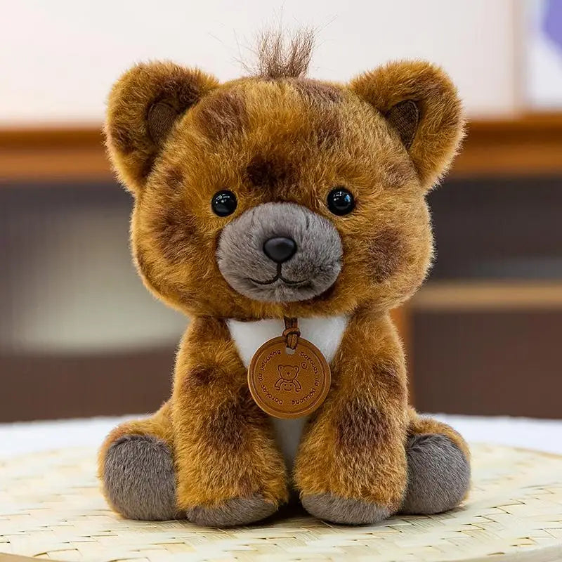 Kawaii Chibi Safari Animal Plush Series | Spiky Mohawk & Bear Medallion | 6 Characters: Lion Cub, Zebra, Elephant, Brown Cub, Meerkat & Wild Boar | 15cm