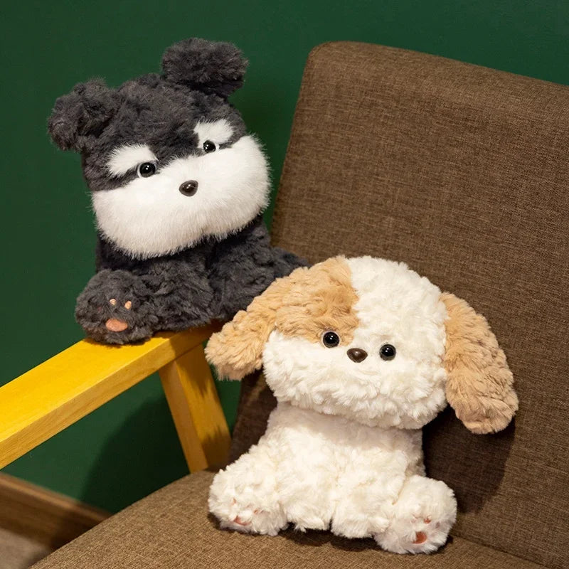 Kawaii Sitting Dog Plush Stuffed Toy | 3 Styles | Curly Fluffy Coat | Cuddly Desk Companion | 20cm