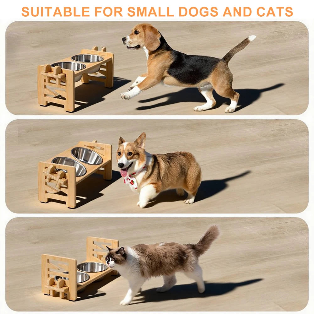 Elevated Dog & Cat Bowls with Food Mat | 15° Tilted Stand | Stainless Steel