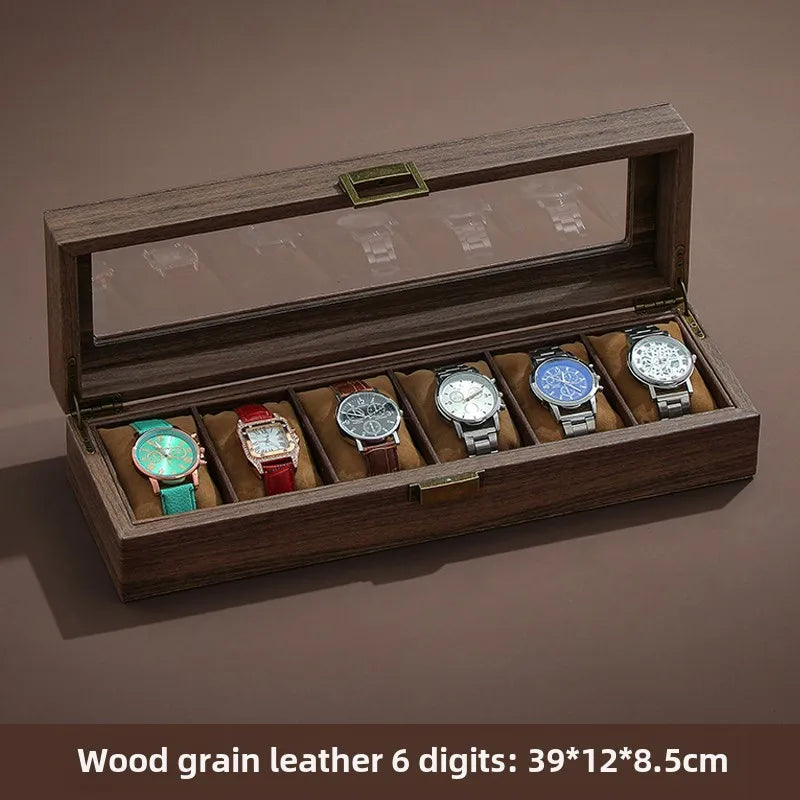 Wood Grain Leather Watch Case – 3, 6, 10 or 12 Slot Watch Organiser