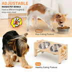 Elevated Dog & Cat Bowls with Food Mat | 15° Tilted Stand | Stainless Steel