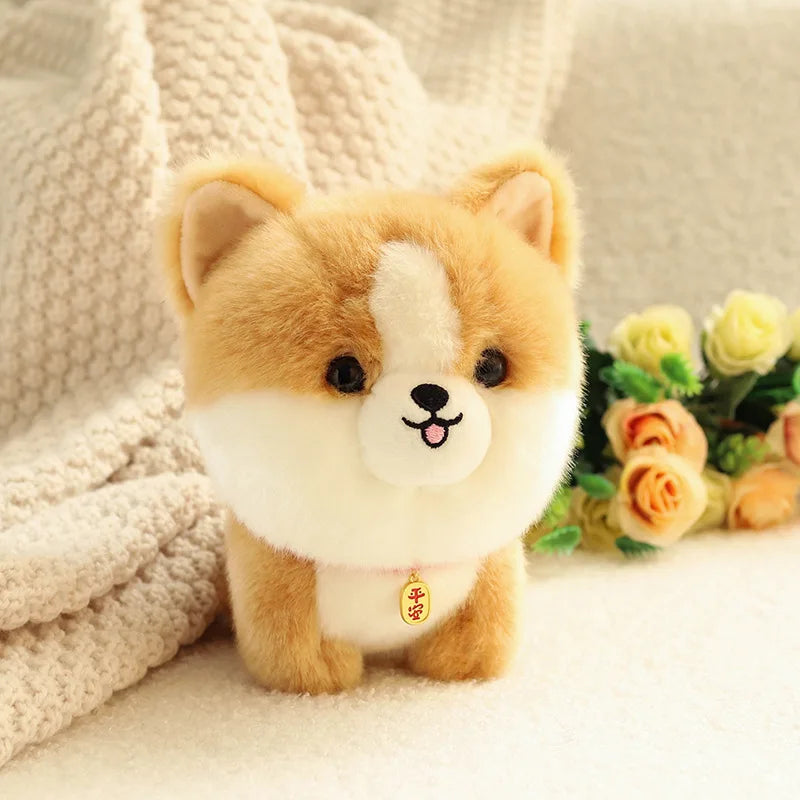 Lifelike Japanese Puppy Plush Stuffed Toy | 8 Breed-Inspired Styles | Lucky Charm Collar