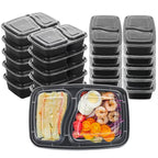 Black Two-Compartment Food Box Set – Square Lunch & Fruit Container for Picnic & Fast Food, 5 or 10 Pack