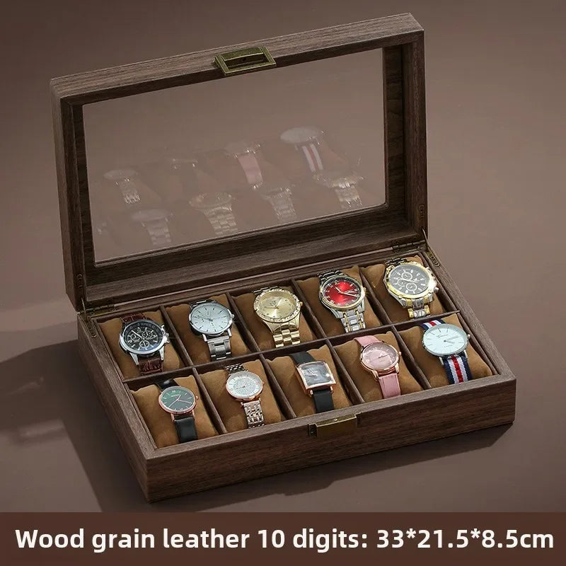 Wood Grain Leather Watch Case – 3, 6, 10 or 12 Slot Watch Organiser