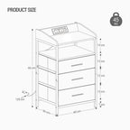 Bedside Table with LED Lights, Charging Station & 3 Fabric Drawers – Black, White or Rustic Brown