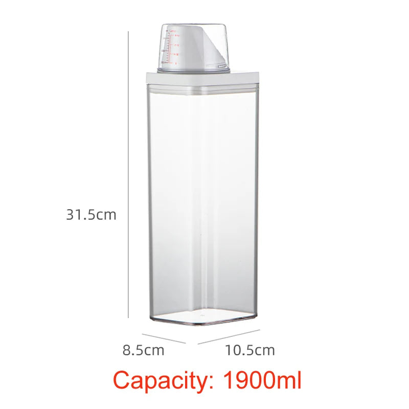 Airtight Multi-Use Storage Container with Measuring Cup – BPA-Free, Clear, 700ml to 1900ml