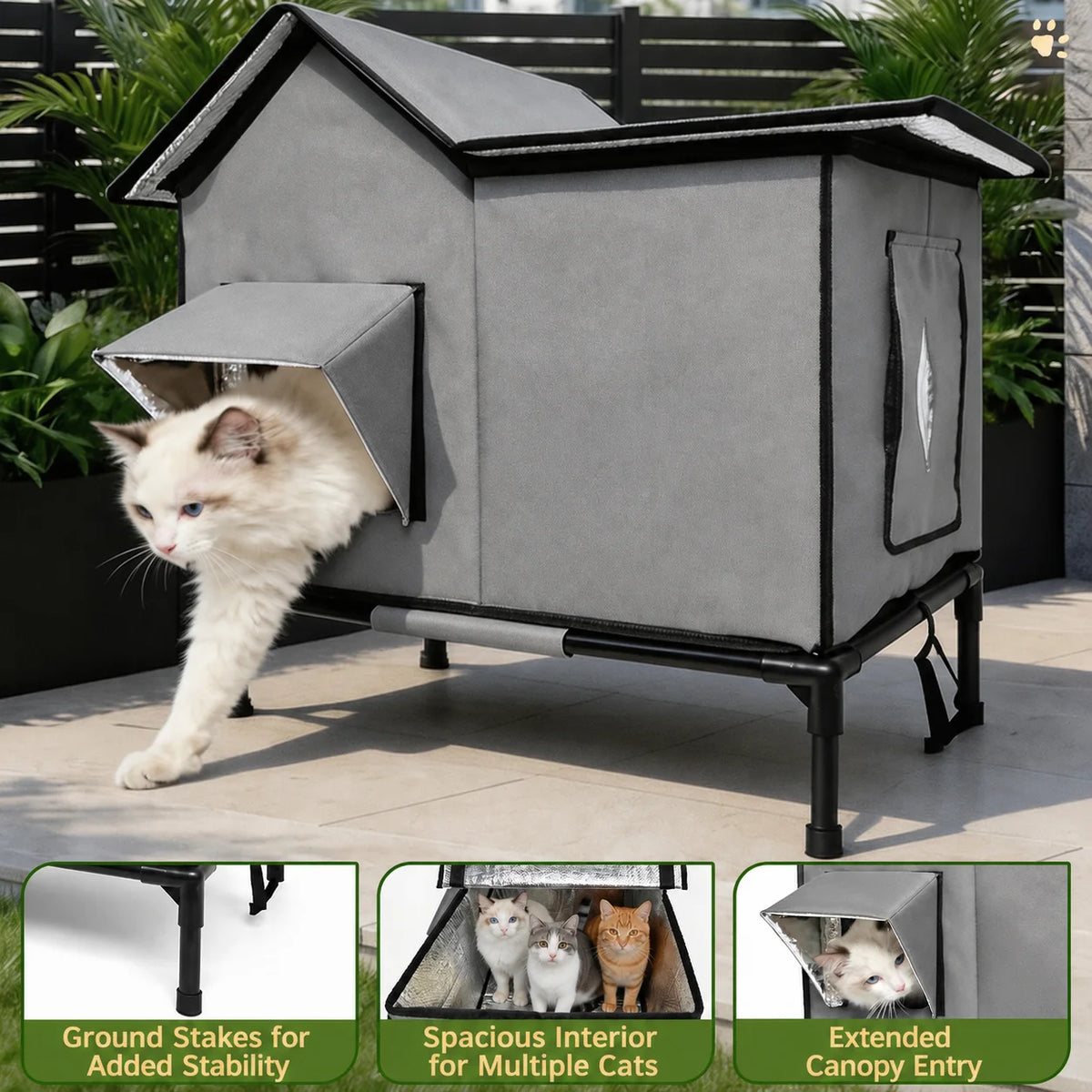 Raised Outdoor Cat House with Canopy Entrance