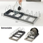 Expandable Pot and Pan Organiser Rack – 7 Adjustable Dividers, Cabinet or Countertop