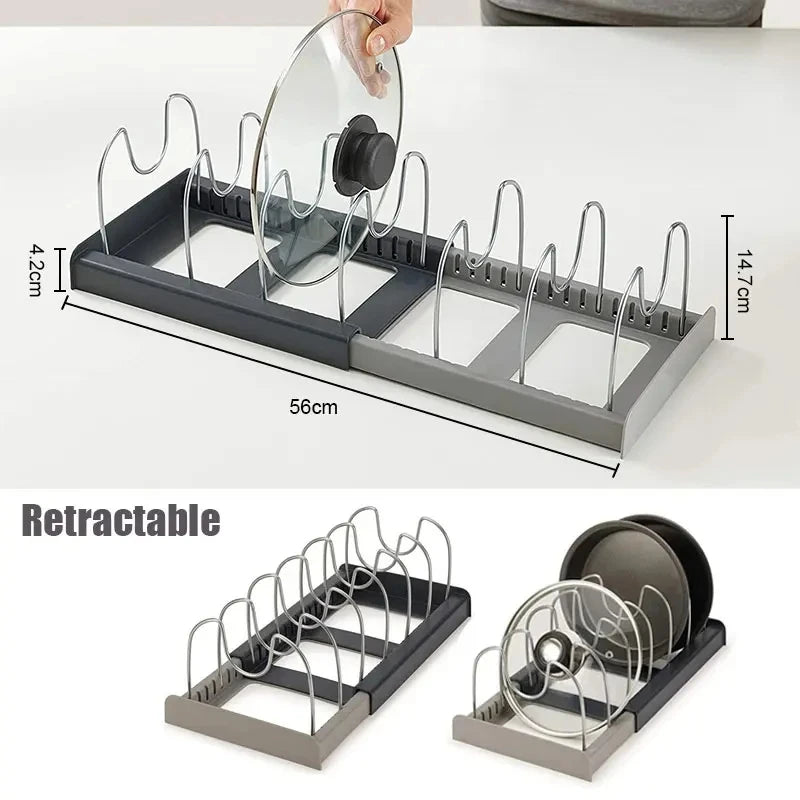 Expandable Pot and Pan Organiser Rack – 7 Adjustable Dividers, Cabinet or Countertop